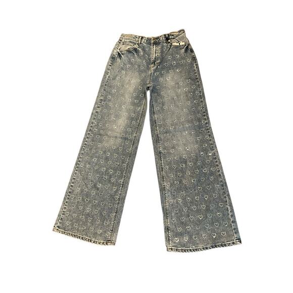 OAT High Rise Wide Leg Jeans Heart Denim Medium Wash Blue Womens Size 6/28 NEW - Picture 1 of 7